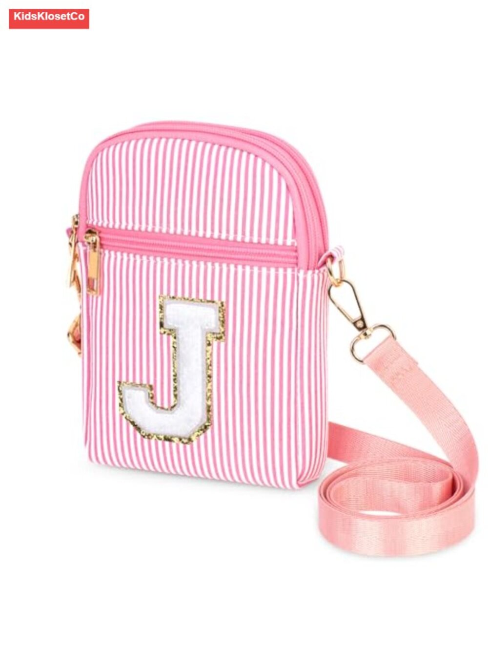 Initial Stripe Crossbody Bag with Letter Patch - Girls Phone Purse